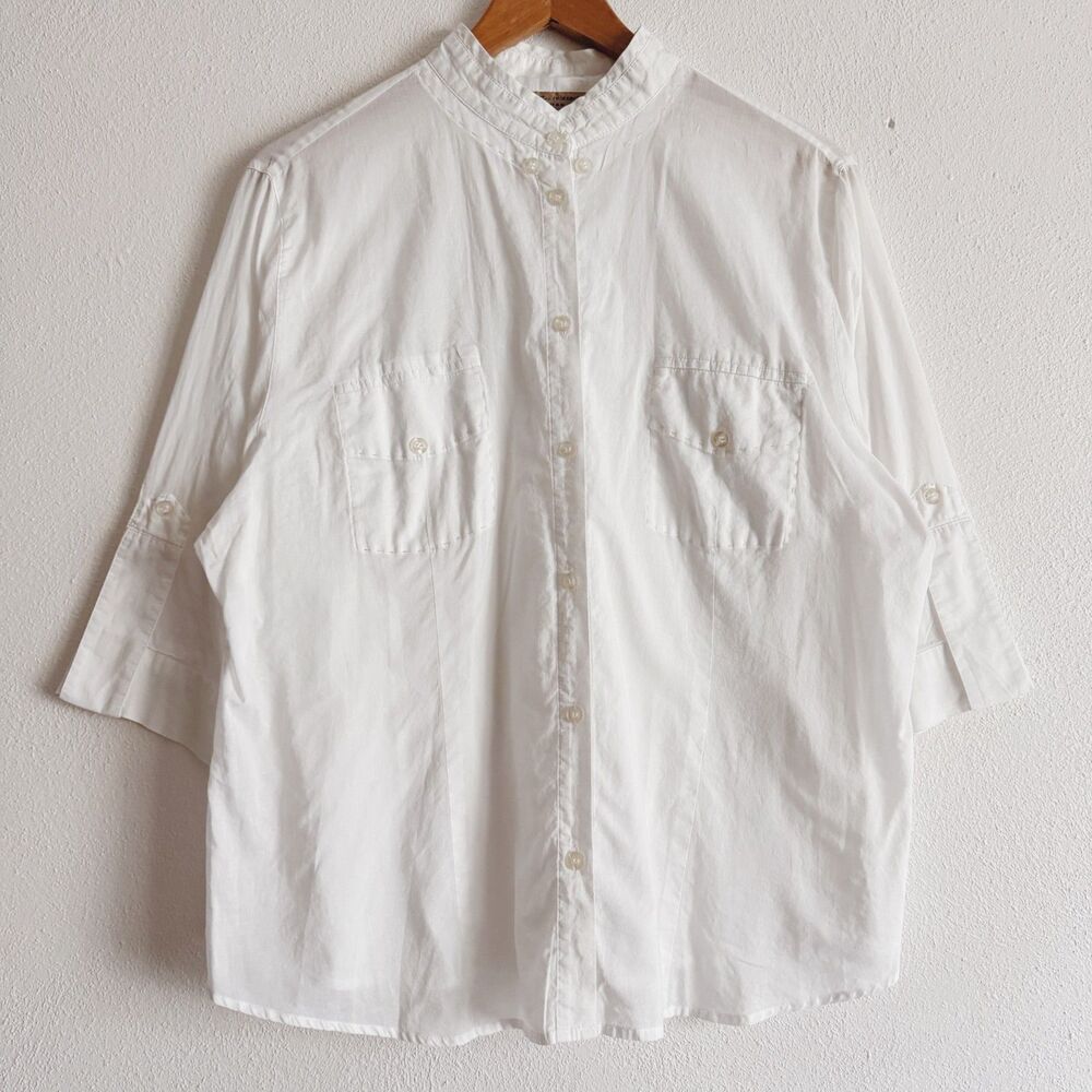 90s vintage semi sheer cotton 3/4 length sleeve shirt